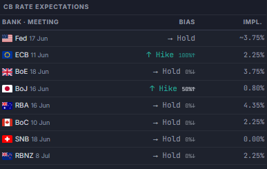 CB Rate Expectations panel